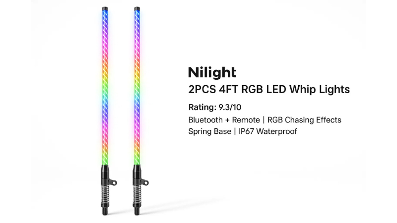 Best Overall Pick: Nilight 2PCS 4FT RGB LED Whip Lights