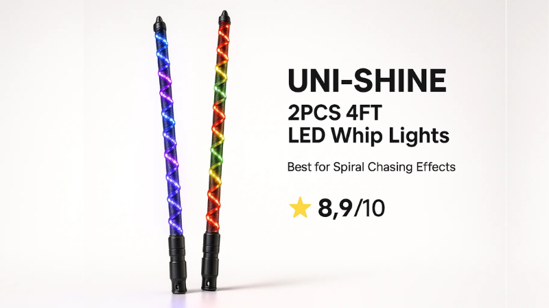 UNI-SHINE 2PCS 4FT LED Whip Lights - Best for Spiral Chasing Effects