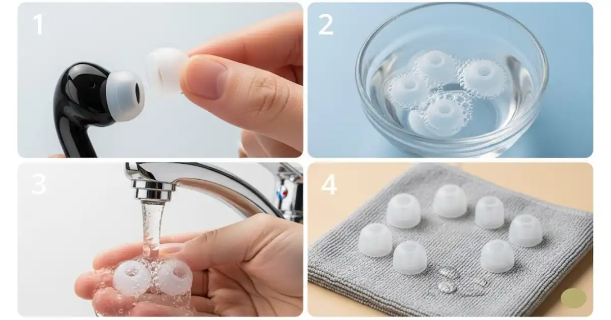 silicon earbud tips cleaning steps
