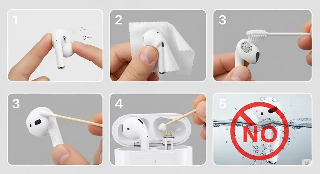 wireless earbuds and airpods cleaning steps